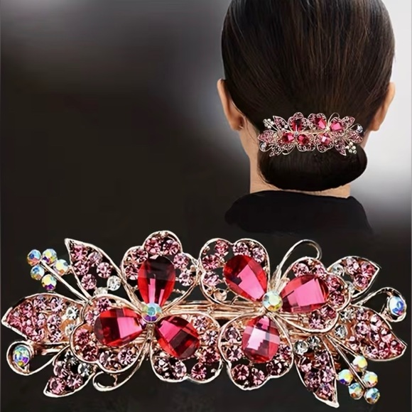 Rhinestone Embellished Barrette Hair Clip Barrette Gorgeous New Modern - Picture 2 of 4
